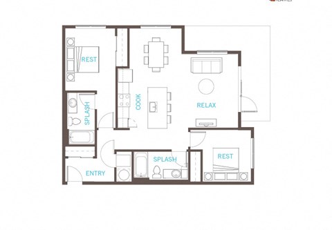2 Bedroom 2 Bathroom Floor Plan 2 Bedroom 2 Bathroom Floor Plan at Vue 22 Apartments, Bellevue, WA